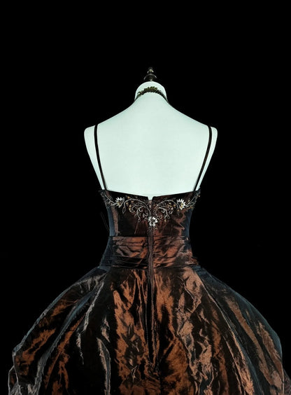 Vintage Ballkleid aus den 1780er Jahren, ärmellos, mit Spaghettiträgern und Perlenstickerei, langes Abendkleid N1603