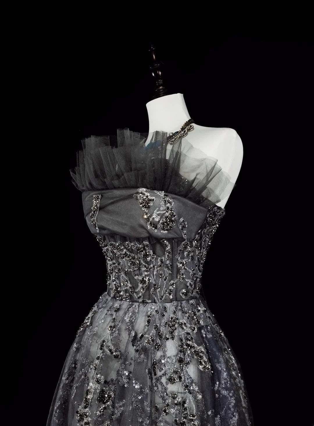 Vintage Prom Dresses Aesthetic 1960er Retro Ballkleid Grau Pailletten Langes Partykleid N2147