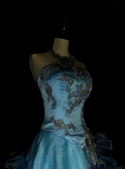 Robe de bal sirène vintage bleue sans bretelles avec perles, sans manches, années 80, longue robe de soirée formelle N1483