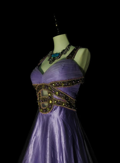 Robe de bal rétro années 70, coupe trapèze, bretelles spaghetti, satin raisin, sans manches, N1487