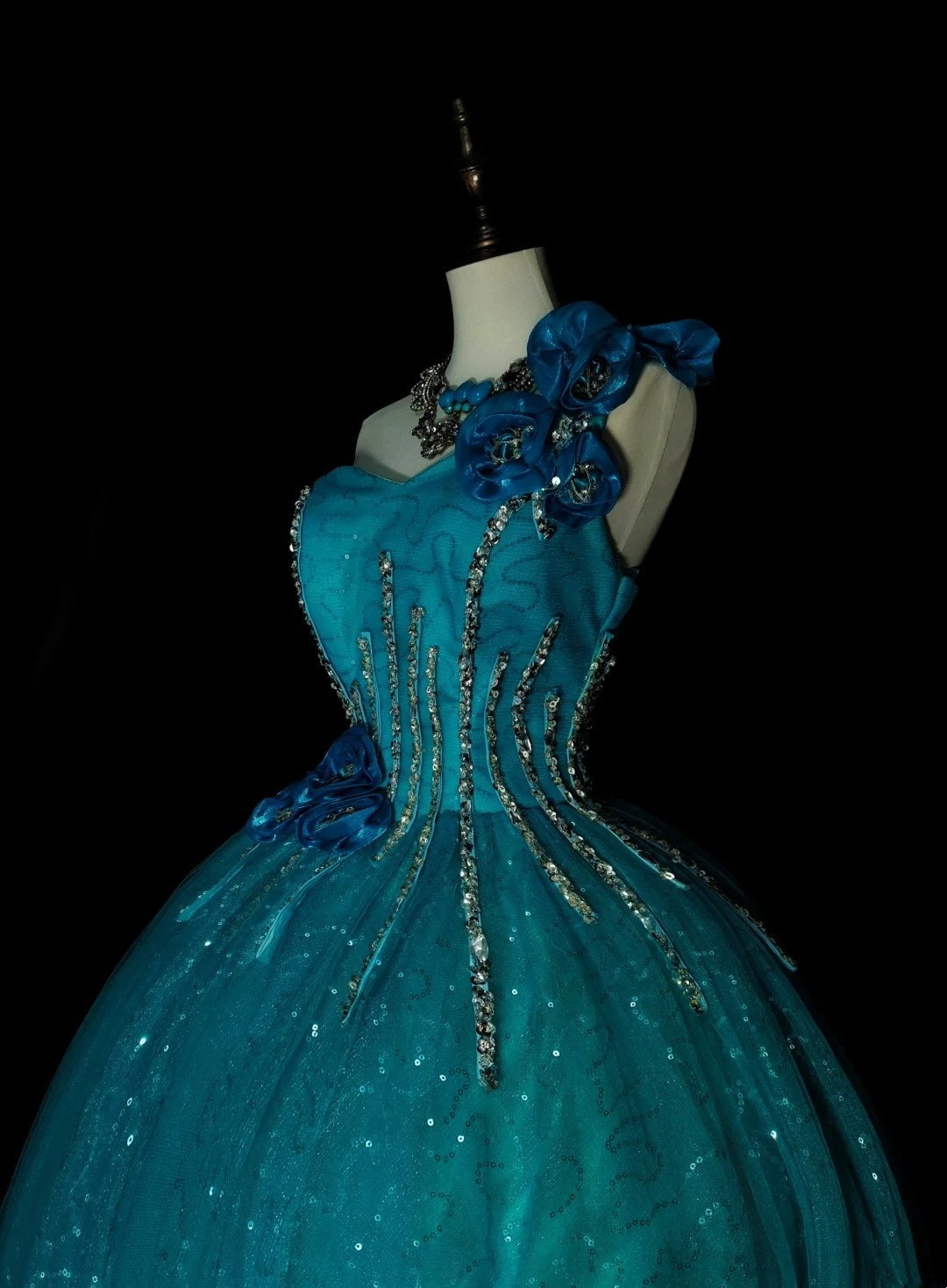 Robe de bal vintage asymétrique en tulle bleu, robe de quinceañera longue, taille 15, modèle N1481