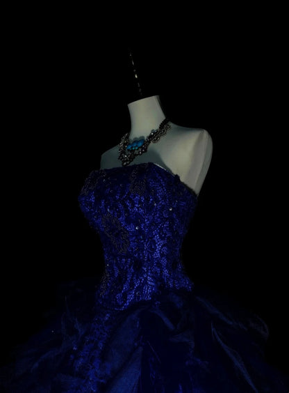 Robe de bal vintage bustier bleu royal en tulle et dentelle, robe de Sweet 16, robe de Quinceañera longue, taille 15, Vestidos De Fiesta N1482