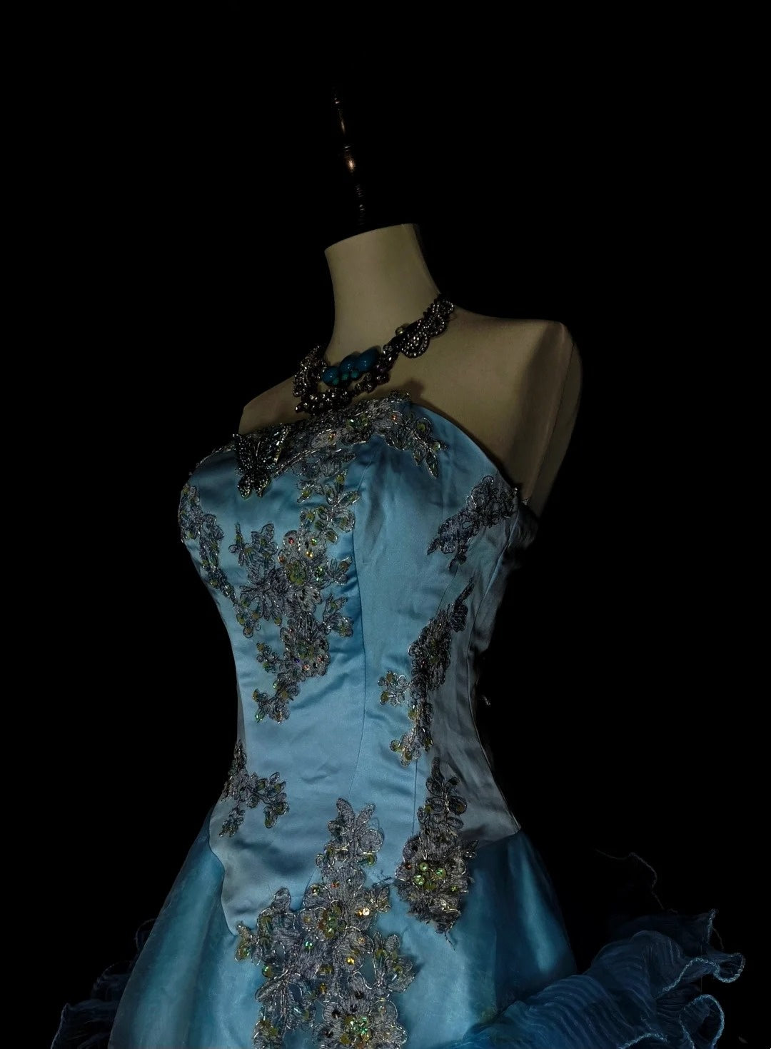 Robe de bal sirène vintage bleue sans bretelles avec perles, sans manches, années 80, longue robe de soirée formelle N1483