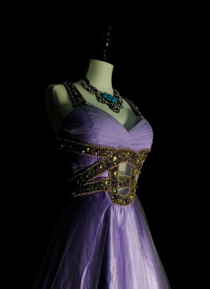 Robe de bal rétro années 70, coupe trapèze, bretelles spaghetti, satin raisin, sans manches, N1487