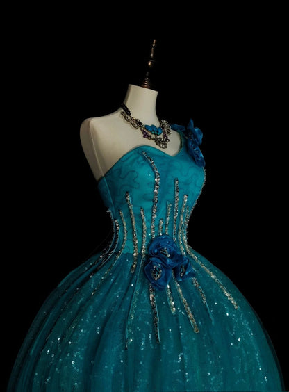 Robe de bal vintage asymétrique en tulle bleu, robe de quinceañera longue, taille 15, modèle N1481