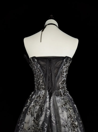 Vintage Prom Dresses Aesthetic 1960er Retro Ballkleid Grau Pailletten Langes Partykleid N2147