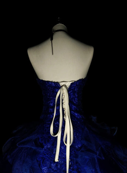 Robe de bal vintage bustier bleu royal en tulle et dentelle, robe de Sweet 16, robe de Quinceañera longue, taille 15, Vestidos De Fiesta N1482
