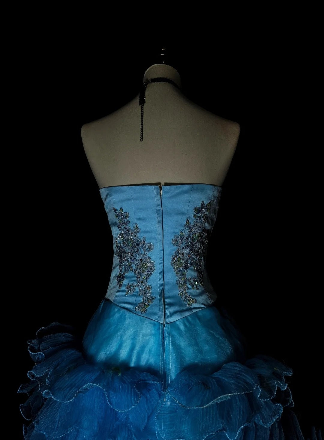 Robe de bal sirène vintage bleue sans bretelles avec perles, sans manches, années 80, longue robe de soirée formelle N1483