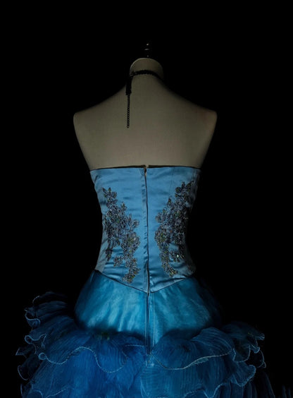 Robe de bal sirène vintage bleue sans bretelles avec perles, sans manches, années 80, longue robe de soirée formelle N1483
