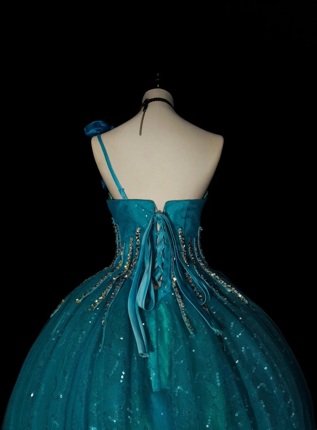 Robe de bal vintage asymétrique en tulle bleu, robe de quinceañera longue, taille 15, modèle N1481