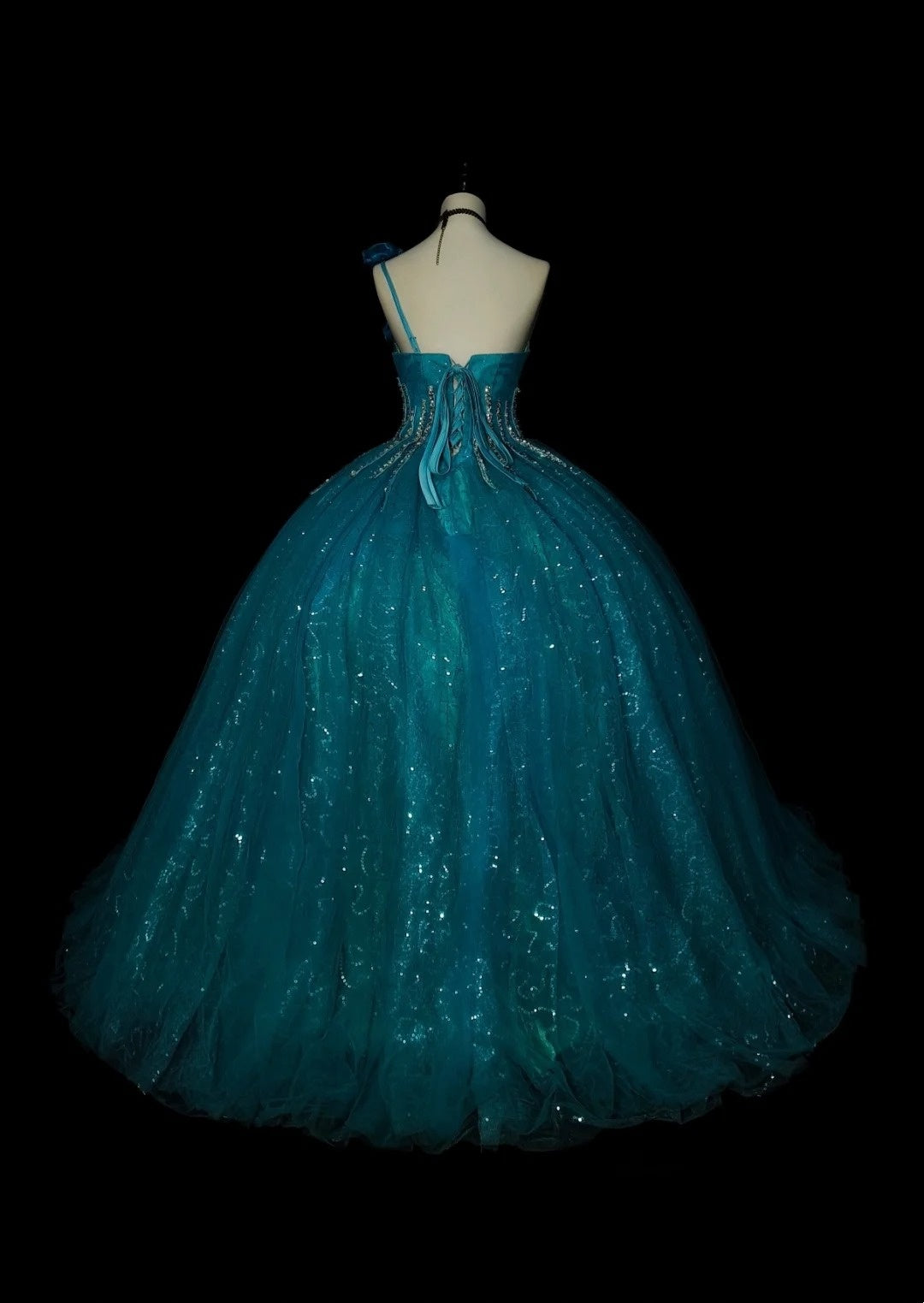 Robe de bal vintage asymétrique en tulle bleu, robe de quinceañera longue, taille 15, modèle N1481