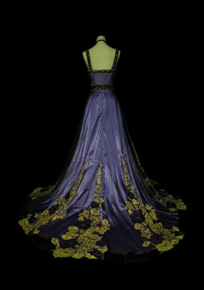 Robe de bal rétro années 70, coupe trapèze, bretelles spaghetti, satin raisin, sans manches, N1487