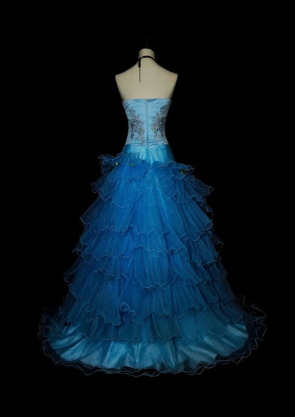 Robe de bal sirène vintage bleue sans bretelles avec perles, sans manches, années 80, longue robe de soirée formelle N1483