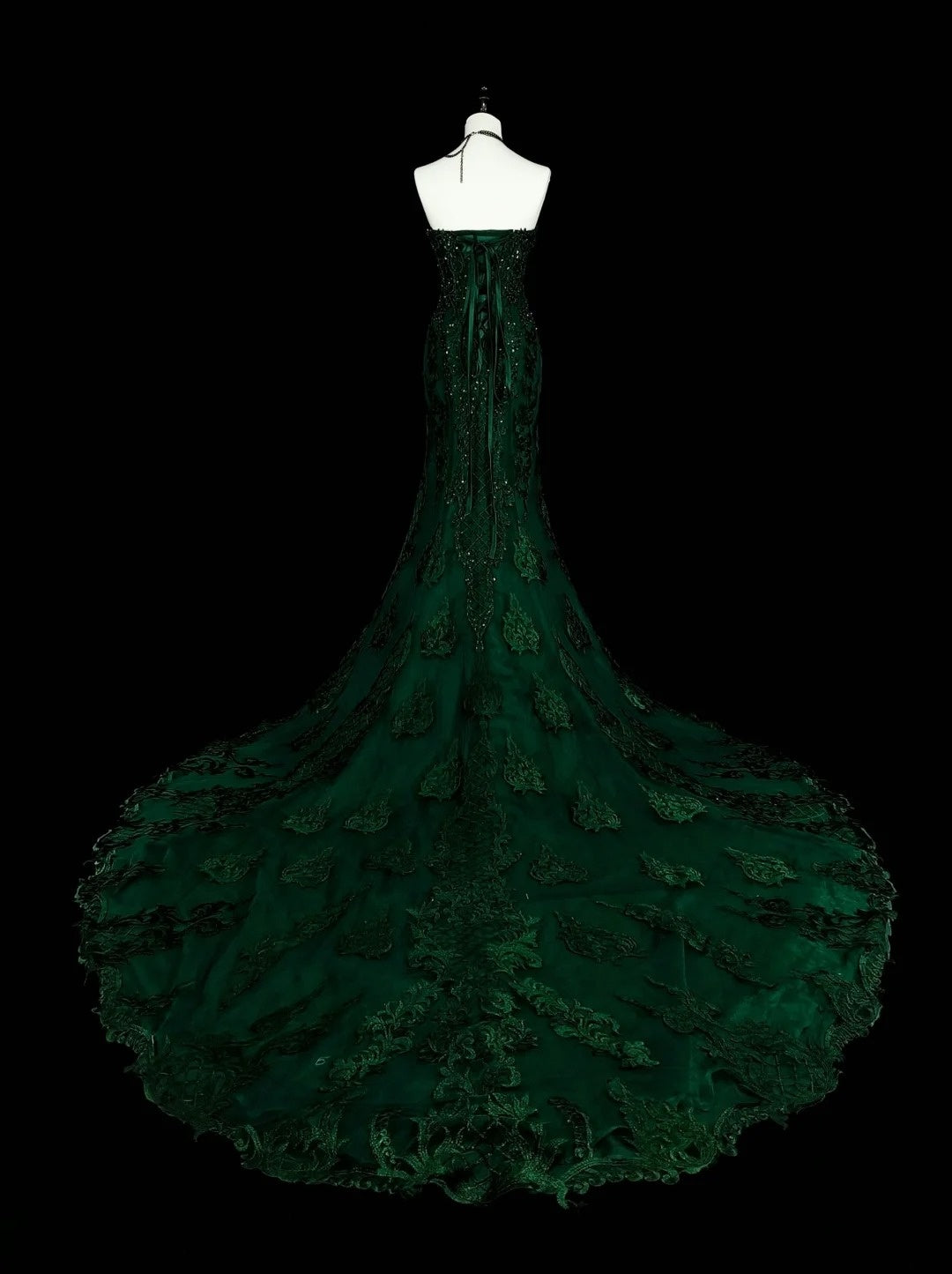 Vintage Meerjungfrauen-Abendkleid aus den 1960er Jahren, dunkelgrün mit Kristallverzierungen, ärmellos, lang, elegant, mit Herzausschnitt, N1593
