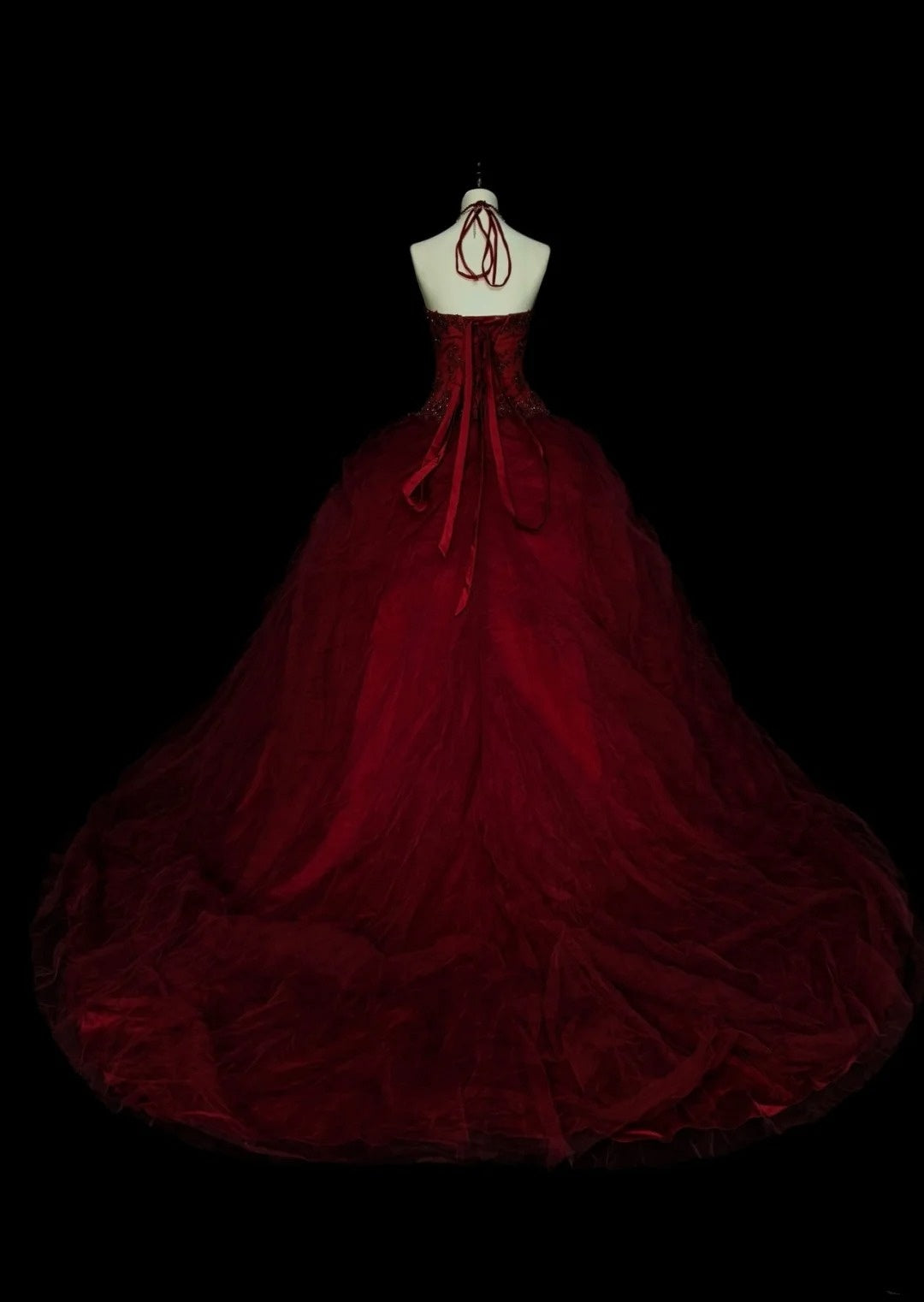 Robe de bal vintage dos nu en tulle bordeaux, robe de quinceañera longue, taille 15, Vestidos De Fiesta N1480