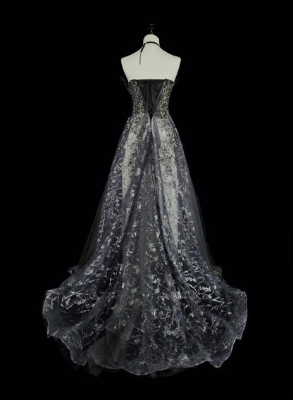 Vintage Prom Dresses Aesthetic 1960er Retro Ballkleid Grau Pailletten Langes Partykleid N2147