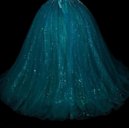 Robe de bal vintage asymétrique en tulle bleu, robe de quinceañera longue, taille 15, modèle N1481