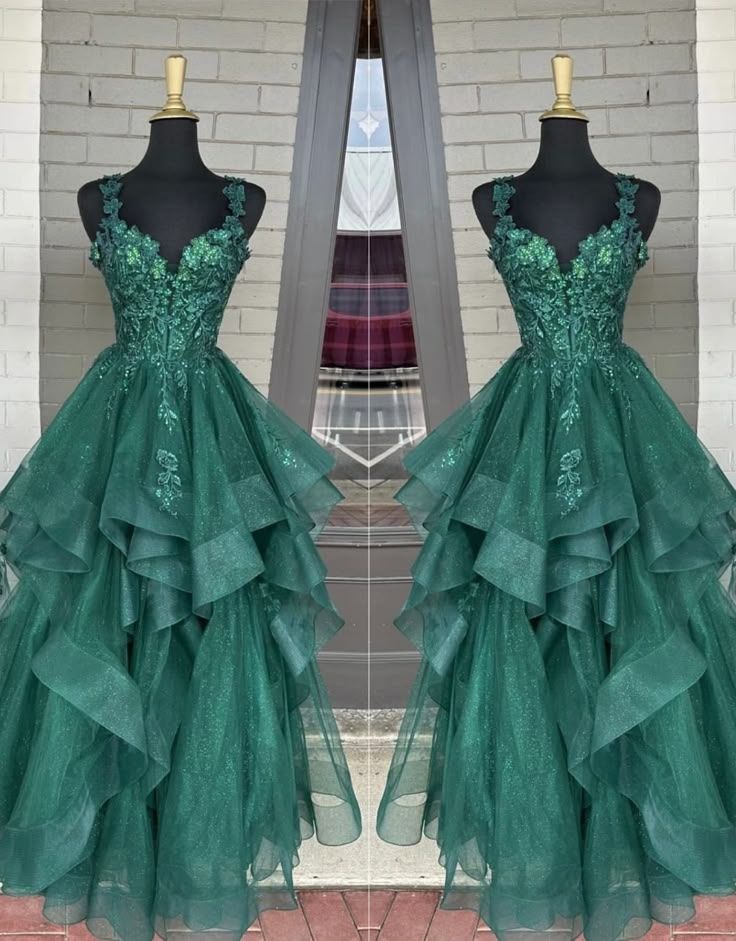 Elegantes Ballkleid mit herzförmigem Ausschnitt, smaragdgrünem Tüll und Spitzenapplikationen, langes Partykleid, Abendkleid AC011