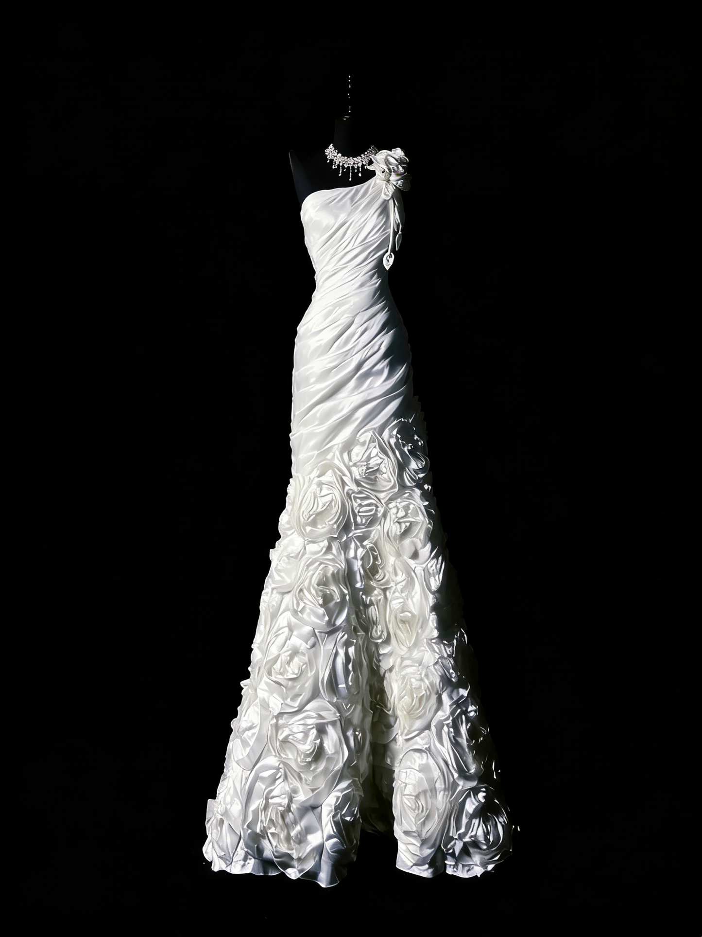 Robe de mariée princesse sirène asymétrique en satin blanc à fleurs, longue et cintrée, modèle N1206