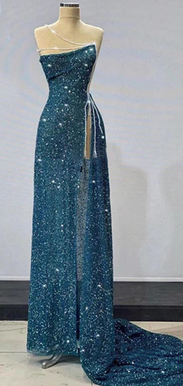 Wunderschönes, türkisfarbenes, figurbetontes, langes Maxikleid mit hohem Schlitz, AB925