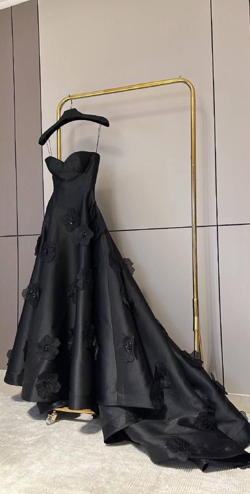 Classy Elegant A Line Sweetheart Marine Ball Dresses Long Dinner Formal Gowns Black With Flowers Prom Dresses Evening Outfit AB770