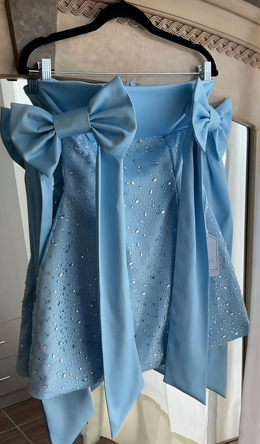 Lovely A line Strapless Blue Hoco & Homecoming Dress Inspo Short Party Dresses RB6449