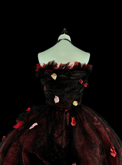 Robes de bal modestes Robe de bal bustier en tulle bordeaux avec applique longue robe de quinceañera N3066