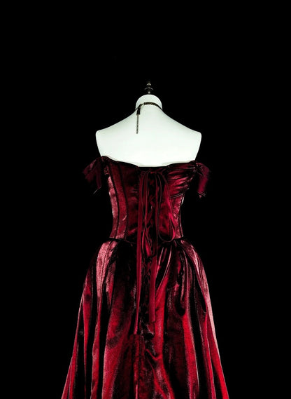 Verträumte Abschlussballkleider Vintage 90er Jahre mit Perlen Meerjungfrau schulterfrei Burgund Satin Lange formelle Outfits N2377