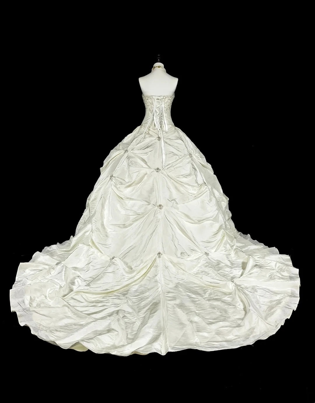 Vintage Hochzeitskleider Ballkleid Trägerlos Weißer Taft Mit Perlen Lang Brautkleid N3075