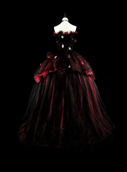 Robes de bal modestes Robe de bal bustier en tulle bordeaux avec applique longue robe de quinceañera N3066