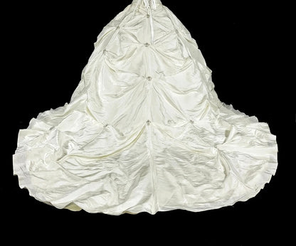Vintage Hochzeitskleider Ballkleid Trägerlos Weißer Taft Mit Perlen Lang Brautkleid N3075