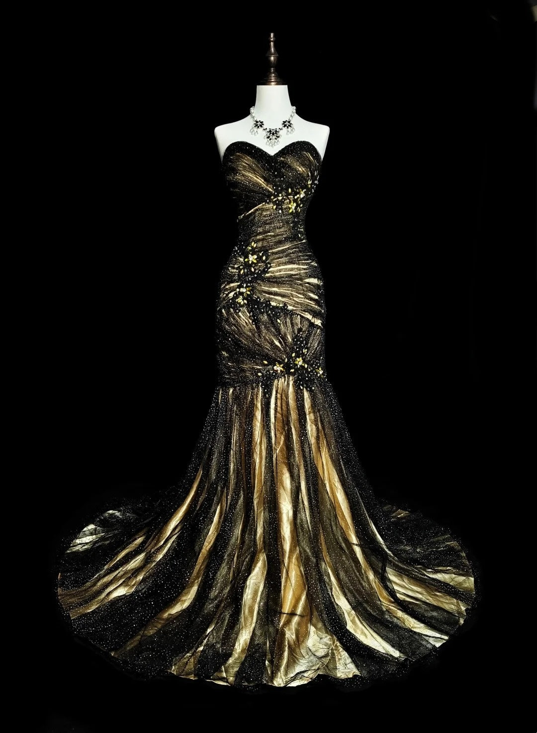 Robe de bal longue de soirée vintage sirène, bustier cœur, tulle noir sans manches, années 80, N1488