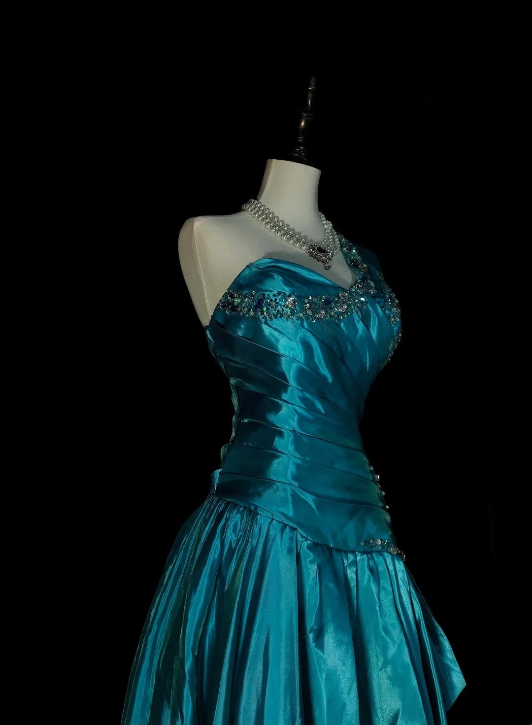 Retro-A-Linien-Abendkleid aus blauem Satin im 70er-Jahre-Stil mit One-Shoulder-Schulter, ärmellos, langes formelles Abendkleid N1489