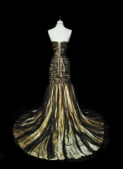 Robe de bal longue de soirée vintage sirène, bustier cœur, tulle noir sans manches, années 80, N1488
