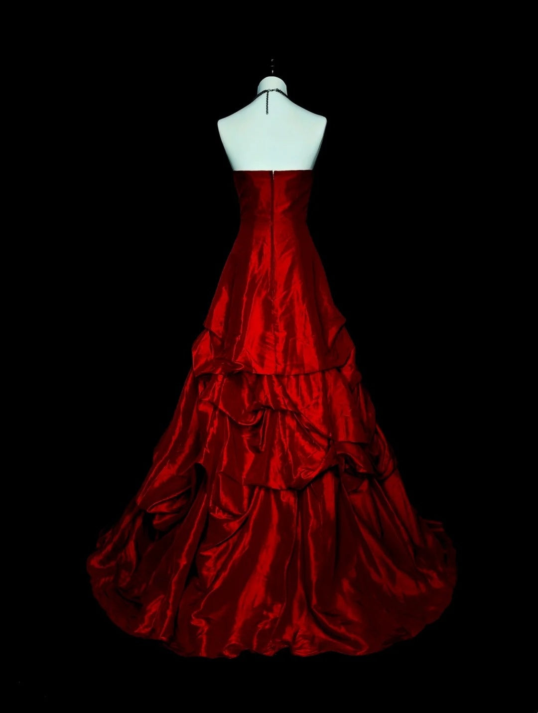 Retro Ball Gown Strapless Red Satin Sleeveless 70s Prom Dresses Long Formal Party Gowns N1491