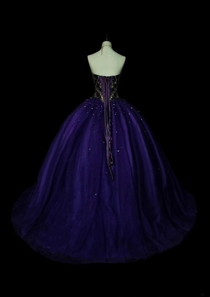 Robe de bal vintage bustier cœur en tulle violet, robe de quinceañera longue taille 15, Vestidos De Fiesta N1495