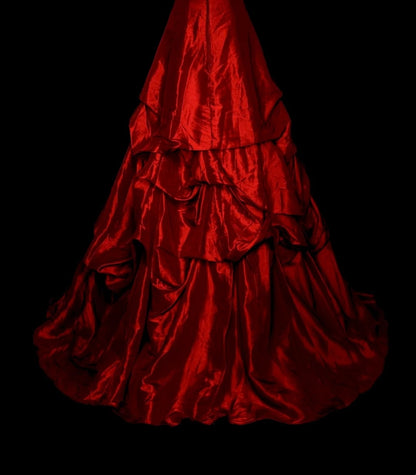 Retro Ball Gown Strapless Red Satin Sleeveless 70s Prom Dresses Long Formal Party Gowns N1491