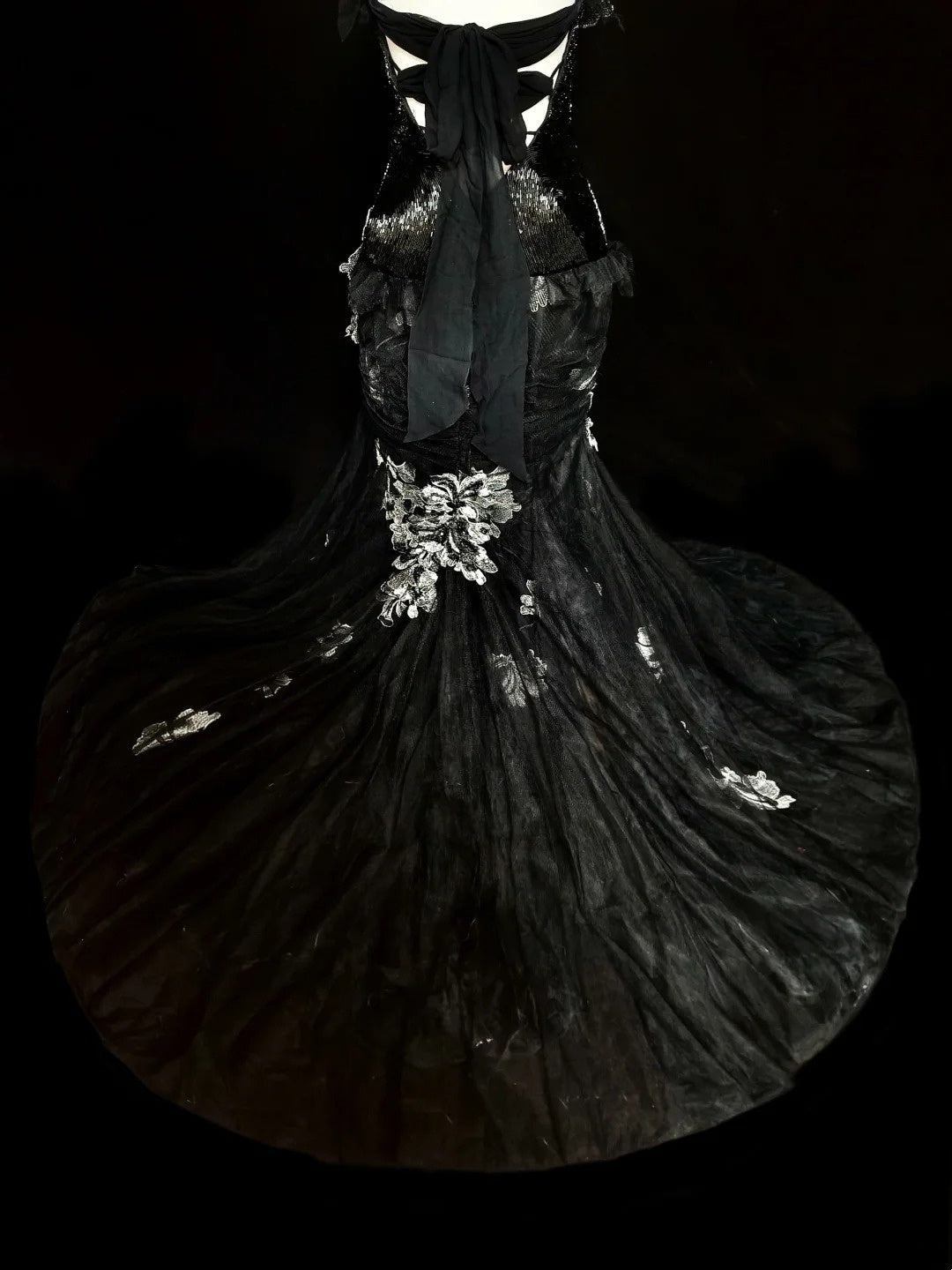 Vintage Abschlussballkleider Ästhetik 1960er Retro Meerjungfrau Neckholder Schwarz Spitze Langes Ballkleid N2148