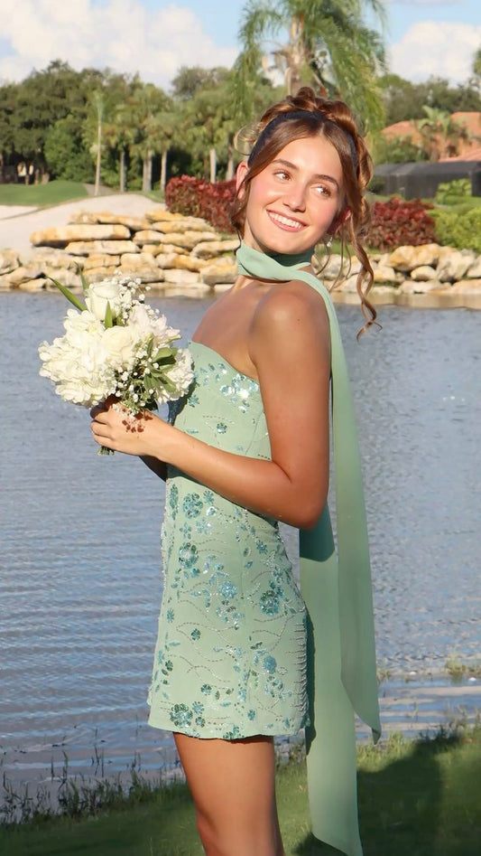 Princess A line Strapless Mint Green With Scarf 16th Birthday Gown Homecoming Dresses Inspo Hoco Outfits RB6034