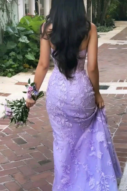 Robe de soirée sirène sans bretelles en tulle et dentelle AB642