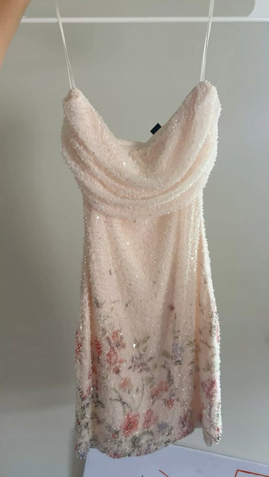 Sparkly Sheath Strapless Pink Sequin Sleeveless Short Homecoming Dress Senior High School University Ideas Inspo Short Hoco Court Gowns RB7273
