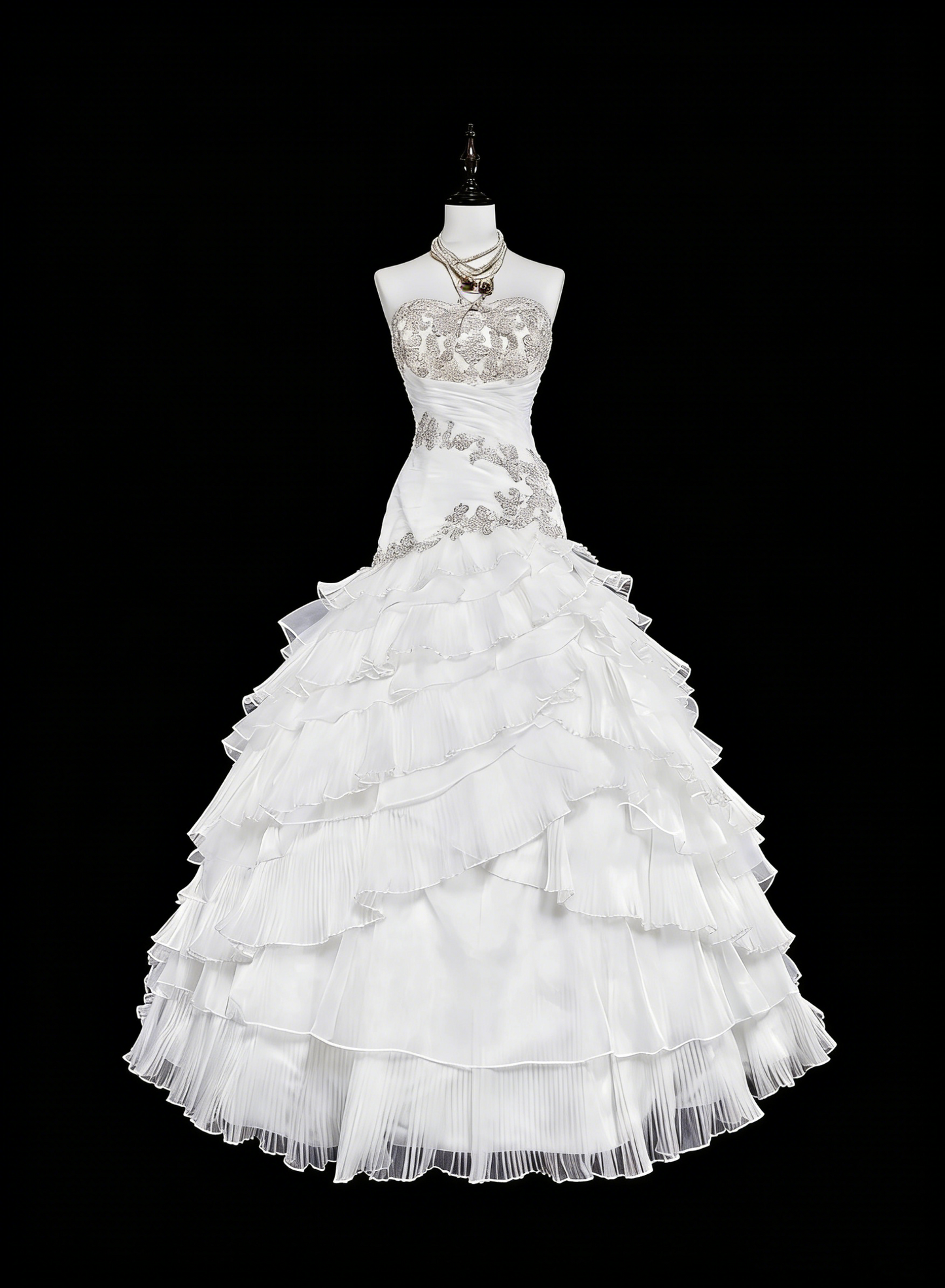 Einzigartige Hochzeitskleider Meerjungfrau Trägerlos Weiß mit Rüschen Perlen Kristallen Langes Brautkleid N3420