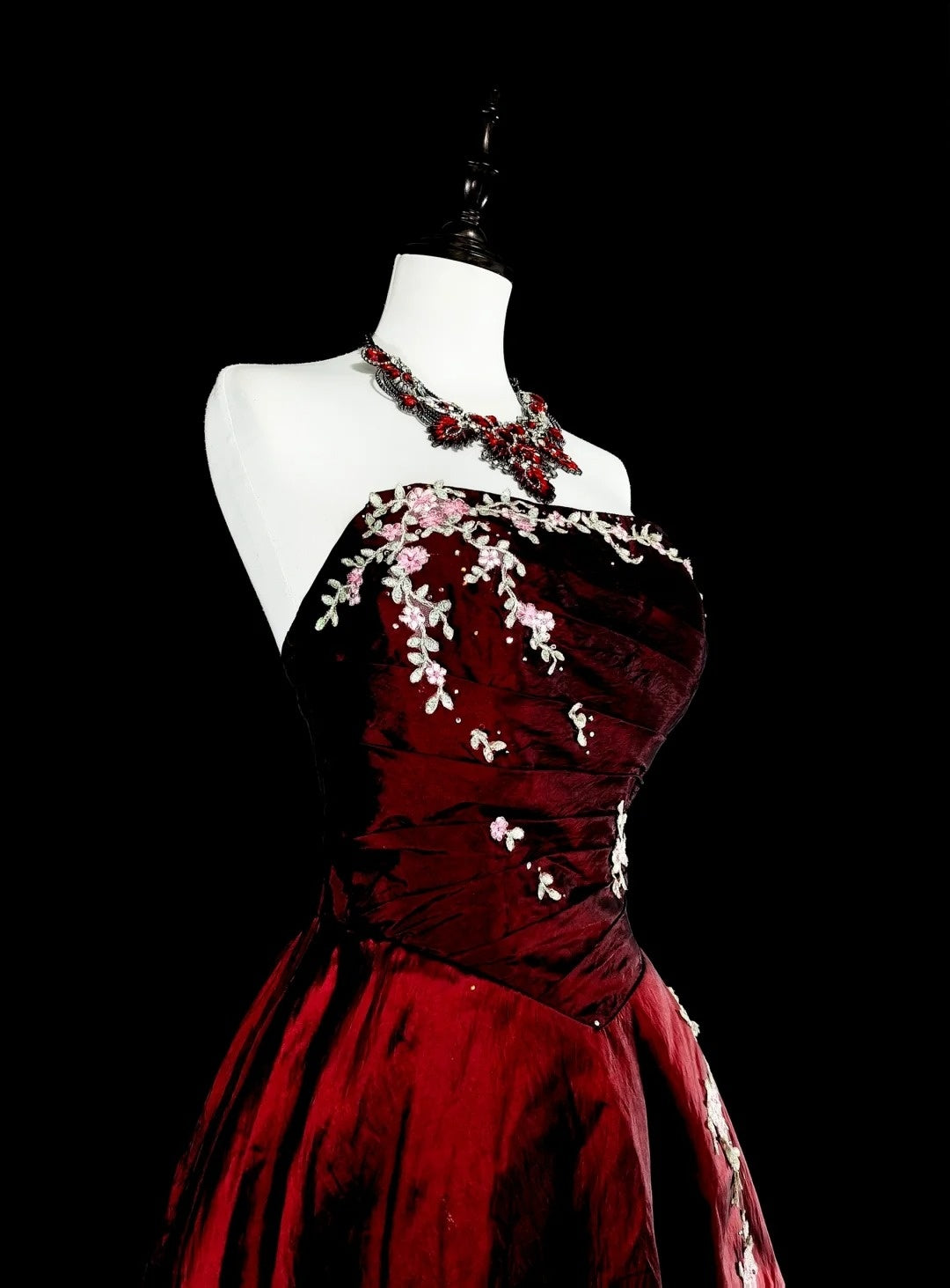 Robe de bal vintage style années 50, robe de soirée élégante et rétro sans bretelles bordeaux, longue, inspiration N1996