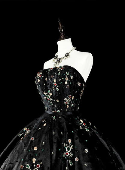 Robes de bal modestes Robe de bal bustier en tulle noir Robe de 16e anniversaire Tenues de soirée formelles N3517