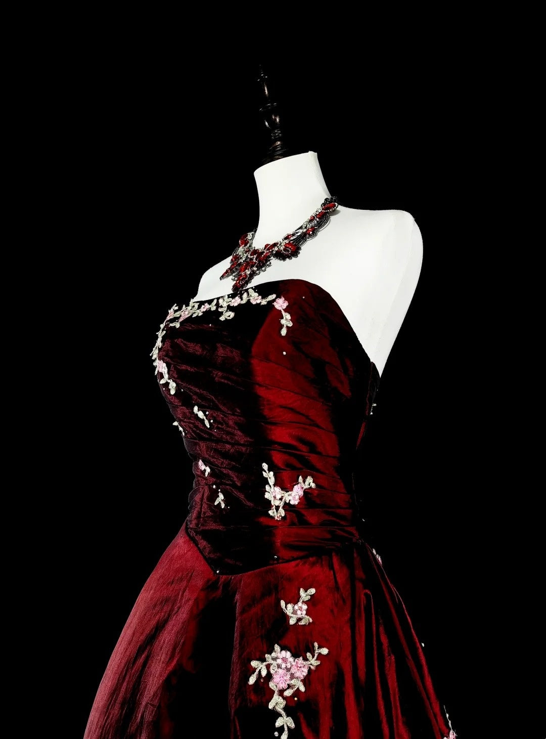 Robe de bal vintage style années 50, robe de soirée élégante et rétro sans bretelles bordeaux, longue, inspiration N1996
