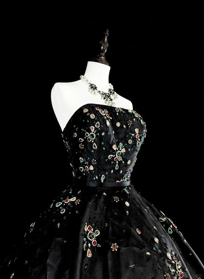 Robes de bal modestes Robe de bal bustier en tulle noir Robe de 16e anniversaire Tenues de soirée formelles N3517