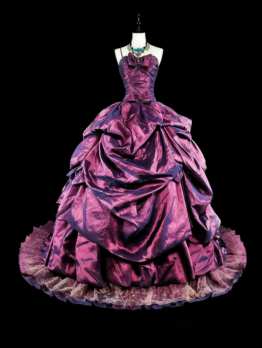 Niedliches Ballkleid, trägerlos, lila Taft, Sweet 16 Kleider, Quinceanera Kleid N3414
