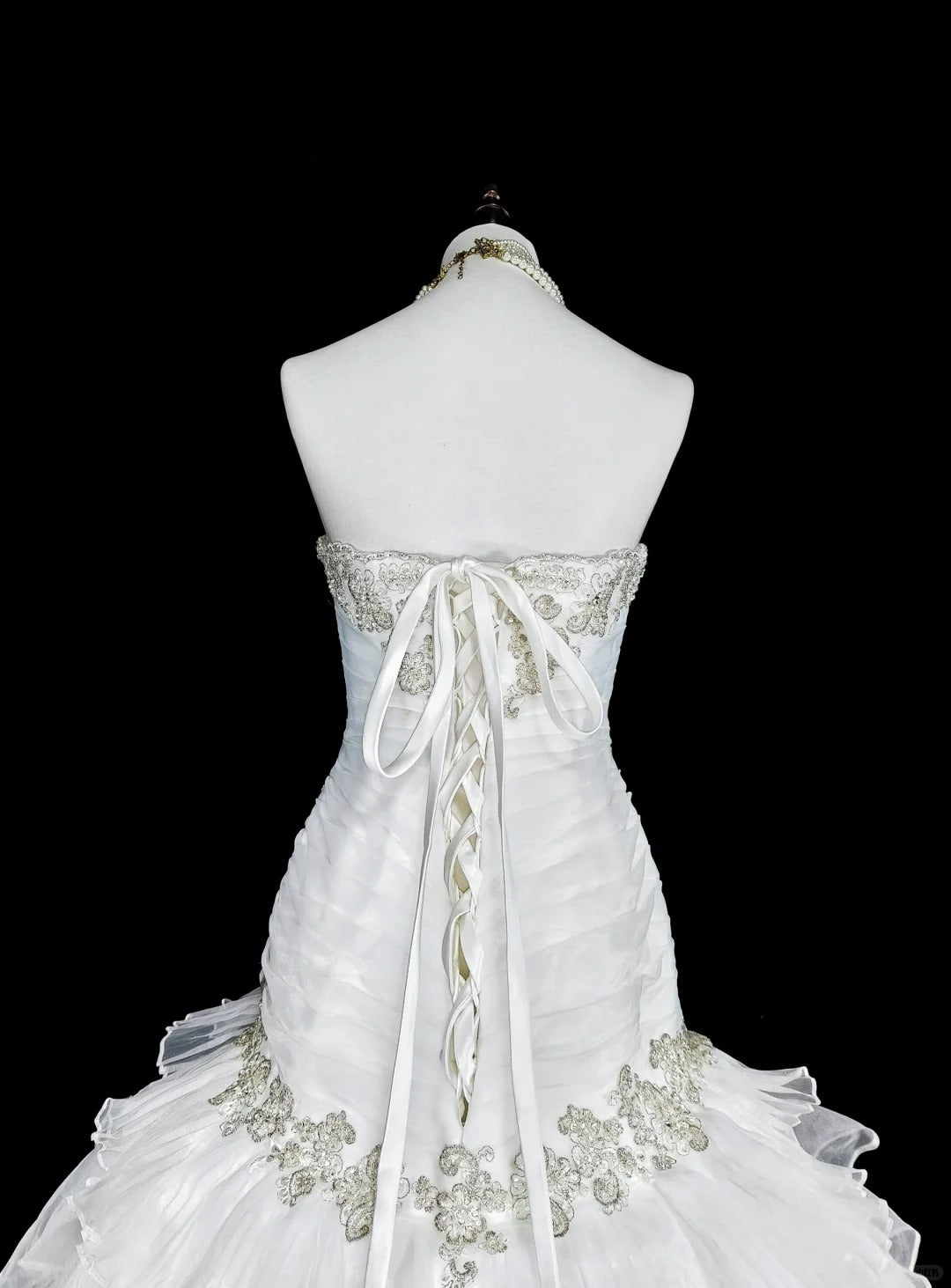Einzigartige Hochzeitskleider Meerjungfrau Trägerlos Weiß mit Rüschen Perlen Kristallen Langes Brautkleid N3420