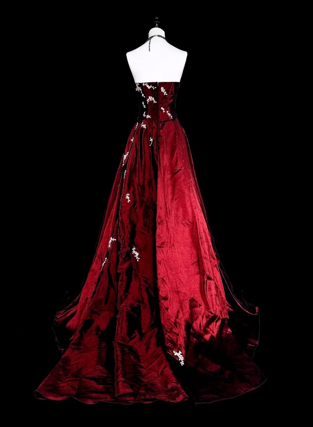 Robe de bal vintage style années 50, robe de soirée élégante et rétro sans bretelles bordeaux, longue, inspiration N1996