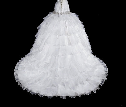 Einzigartige Hochzeitskleider Meerjungfrau Trägerlos Weiß mit Rüschen Perlen Kristallen Langes Brautkleid N3420